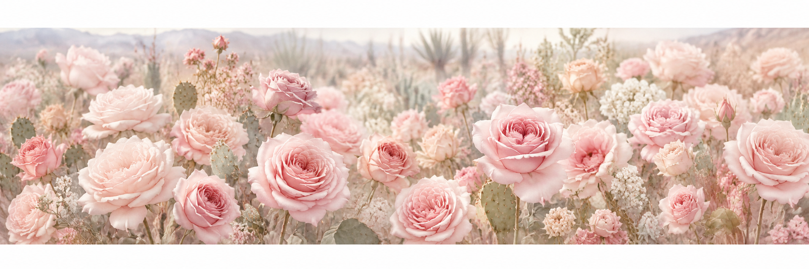 Decorative blush rose and desert flower landscape for Allow in Light.