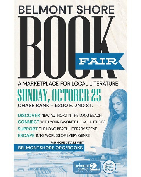 Belmont Shore Book Fair flyer for October 25, 2026, in Long Beach.