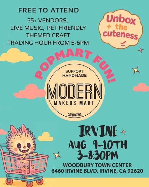 Modern Makers Mart Irvine 2025 book signing flyer.