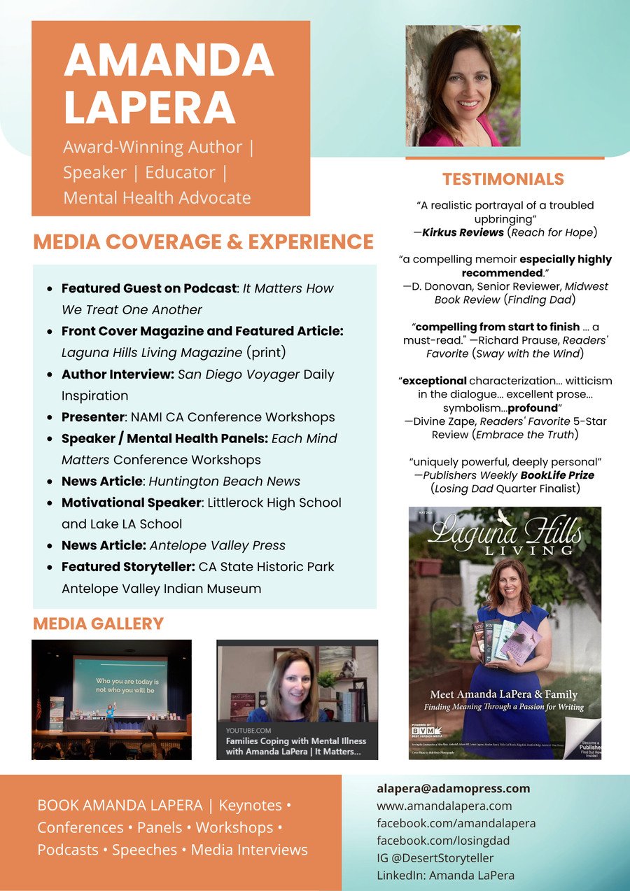 Preview of Amanda LaPera’s media coverage and professional experience sheet.