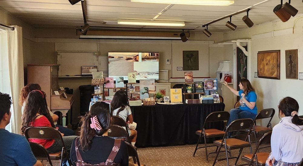 Amanda LaPera speaking at Antelope Valley Indian Museum.